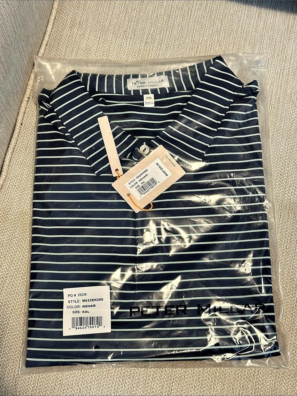 Peter Millar Drum Performance Jersey Polo Black & Green XXL